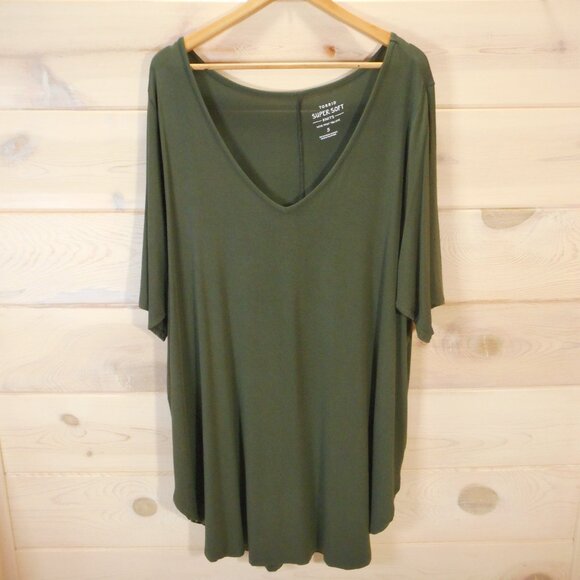 Torrid size 5 Super Soft Knits V-Neck Tee Elbow Sleeve Olive Green Plus size 5X - Picture 1 of 8